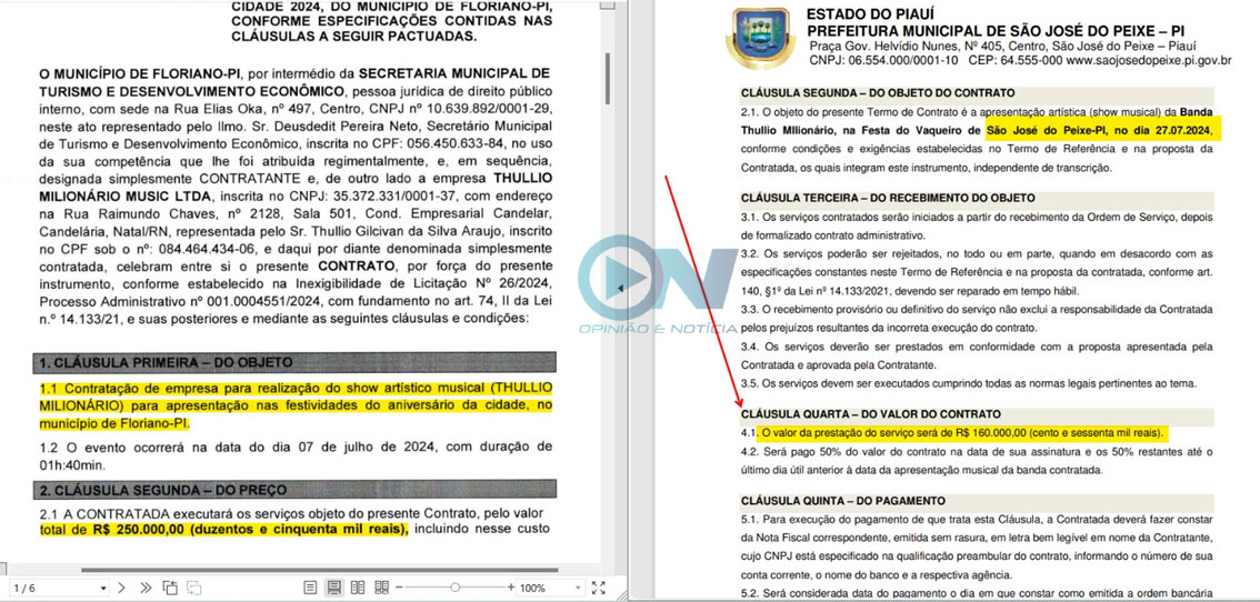 Prefeitura de Floriano contrata show pagando R$ 90 mil a mais que cidade vizinha